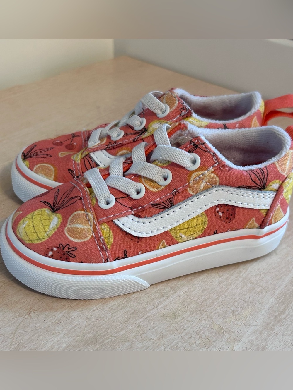 Vans Kids Coral Canvas Sneakers with Fruit Print